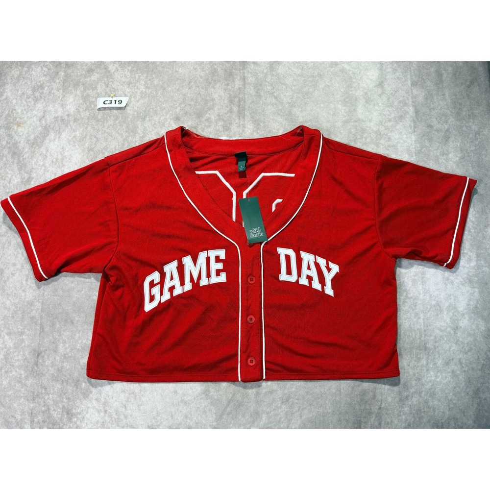 Wild Fable Red Game Day Baseball Jersey Cropped Button Down Shirt Size M